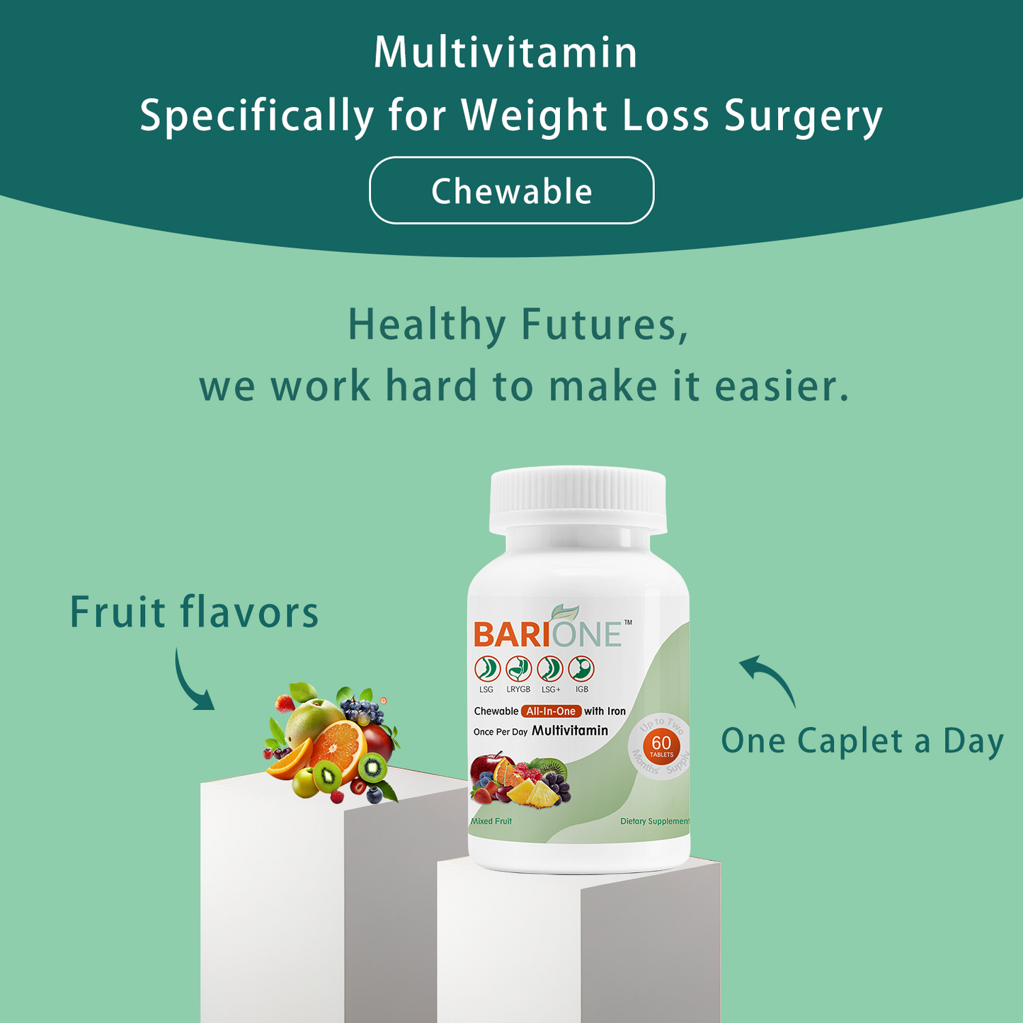 Twelve-month supply Bundle, Once Daily Bariatric Multivitamin + Iron, BARIONE