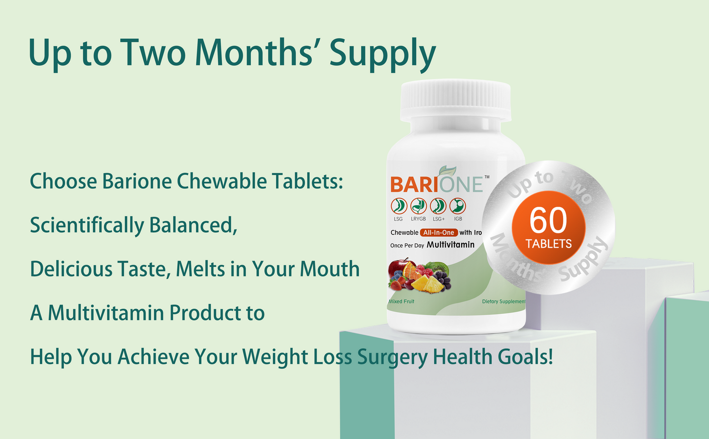 Twelve-month supply Bundle, Once Daily Bariatric Multivitamin + Iron, BARIONE