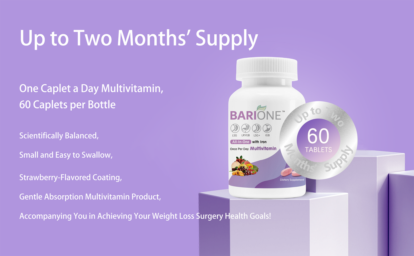 Twelve-month supply Bundle, Once Daily Bariatric Multivitamin + Iron, BARIONE